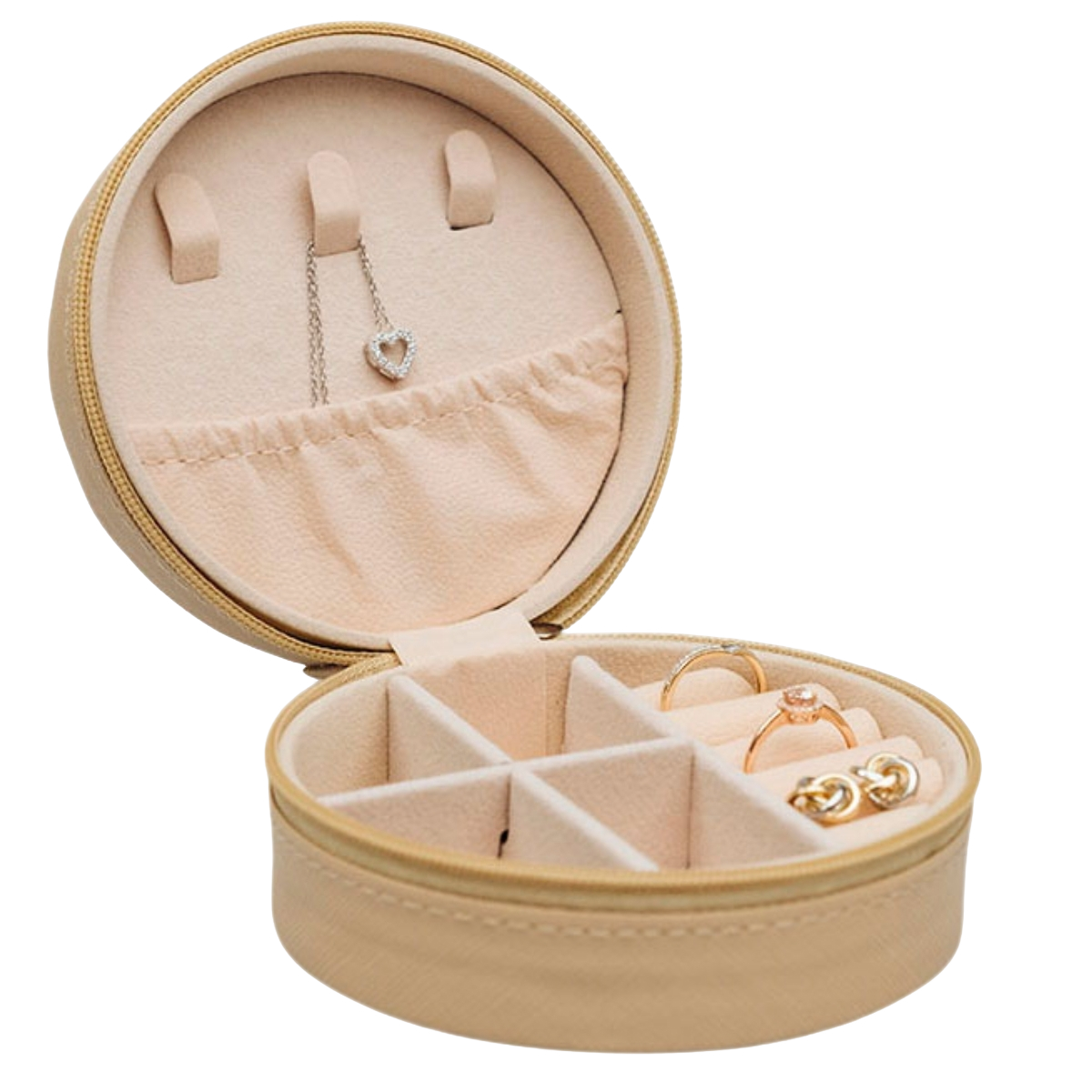 Lykken keinonahkainen beige pyöreä korurasia