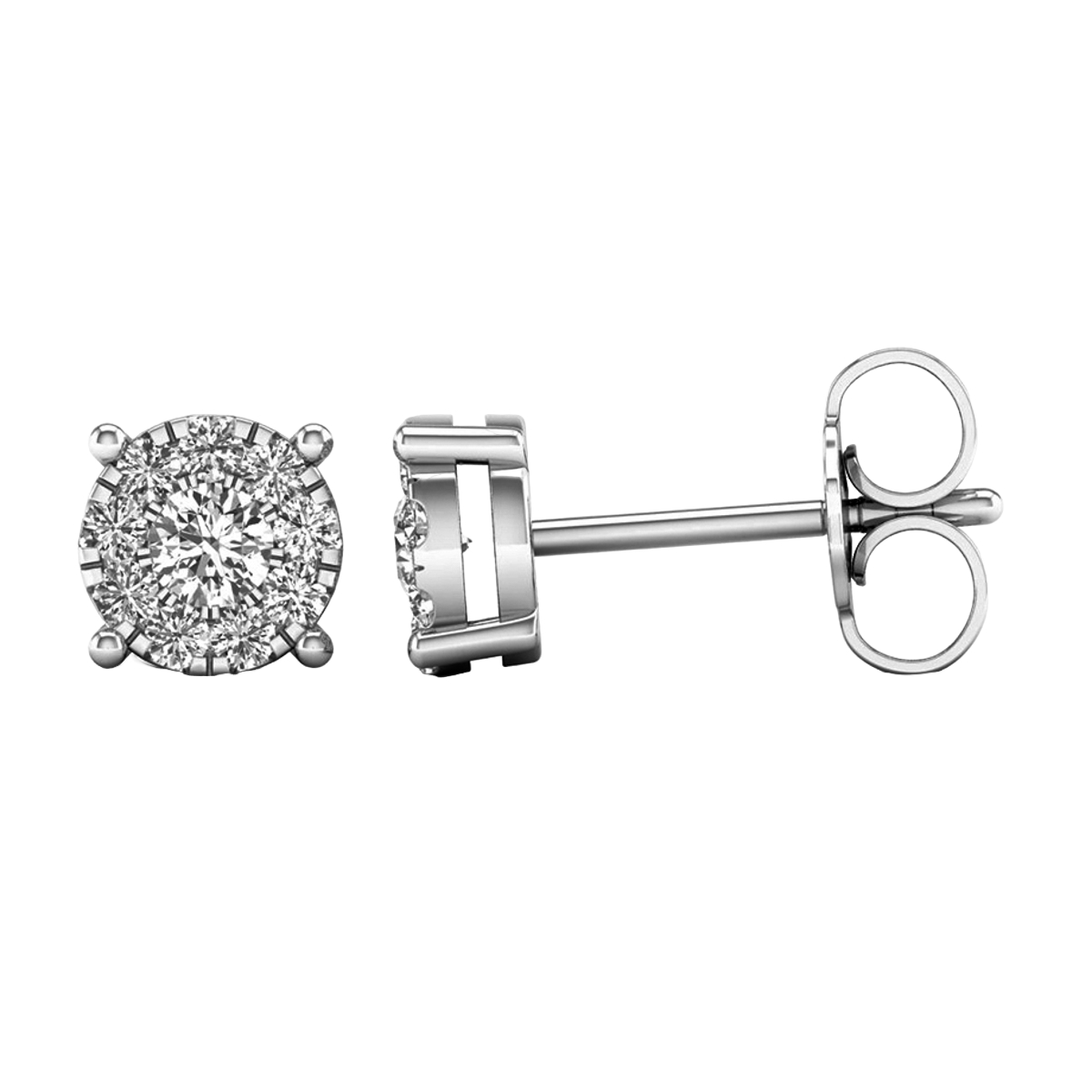 Lykken Elegance valkokultaiset timanttikorvakorut halo 5,3 x 2,8 mm