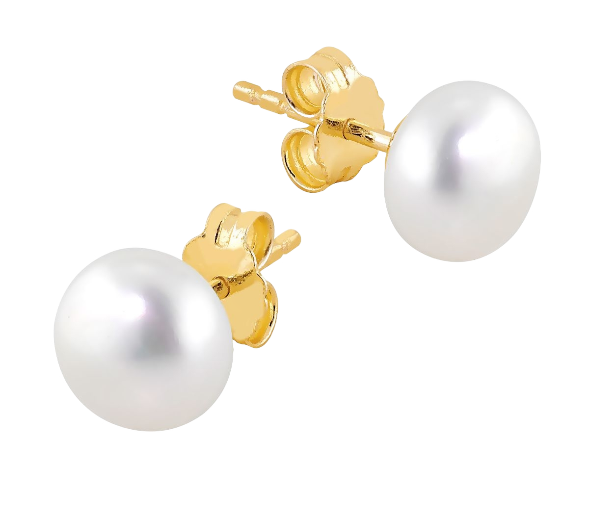 Lykken Pearls kullatut helmikorvakorut hopea 8 mm
