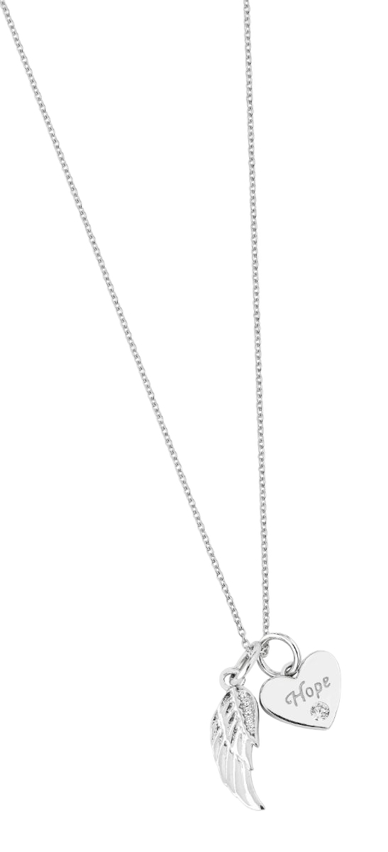 Lykken Symbols enkelinsiipi ja sydän hopeakaulakoru 42+3 cm