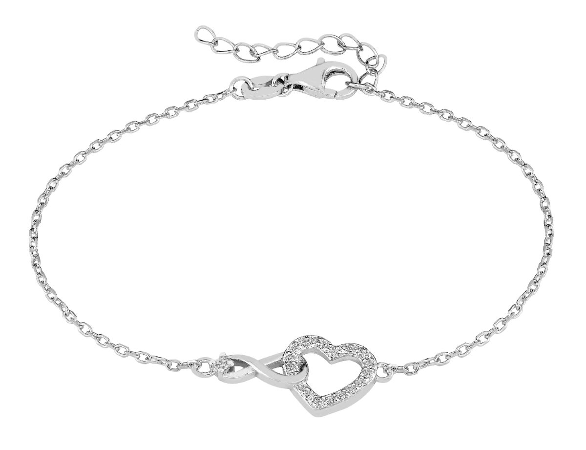 Lykken Hearts sydän ja infinity hopearannekoru 17+3cm