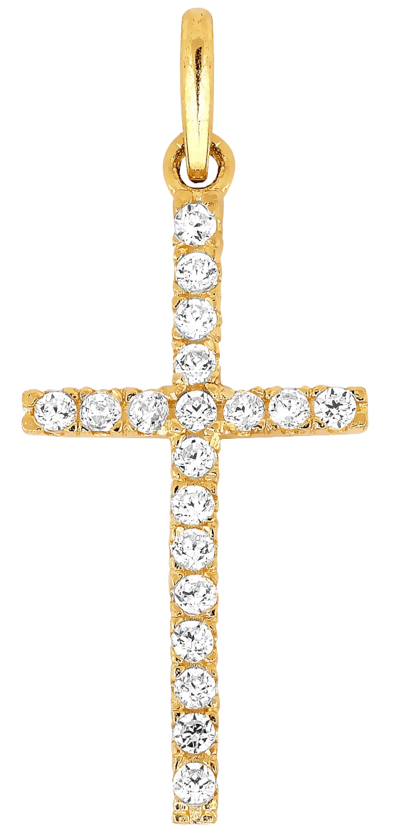 Lykken Crosses kultainen ristiriipus zirkonioilla 22 x 11 mm