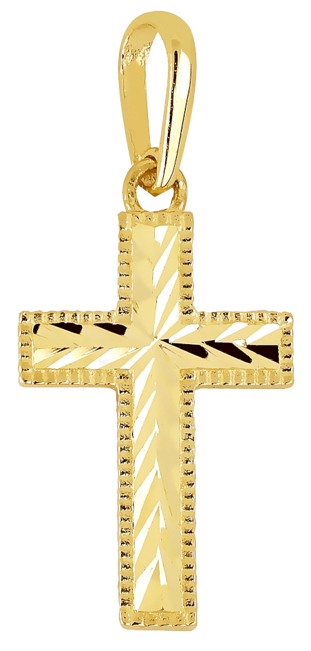 Lykken Crosses kultainen ristiriipus timanttihiottu / rippiristi 15 x 9 mm