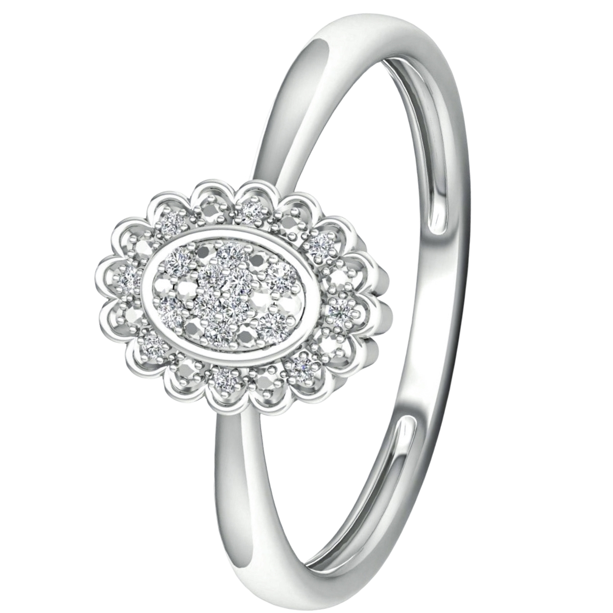 Lykken Elegance ovaali Flower halo timanttisormus