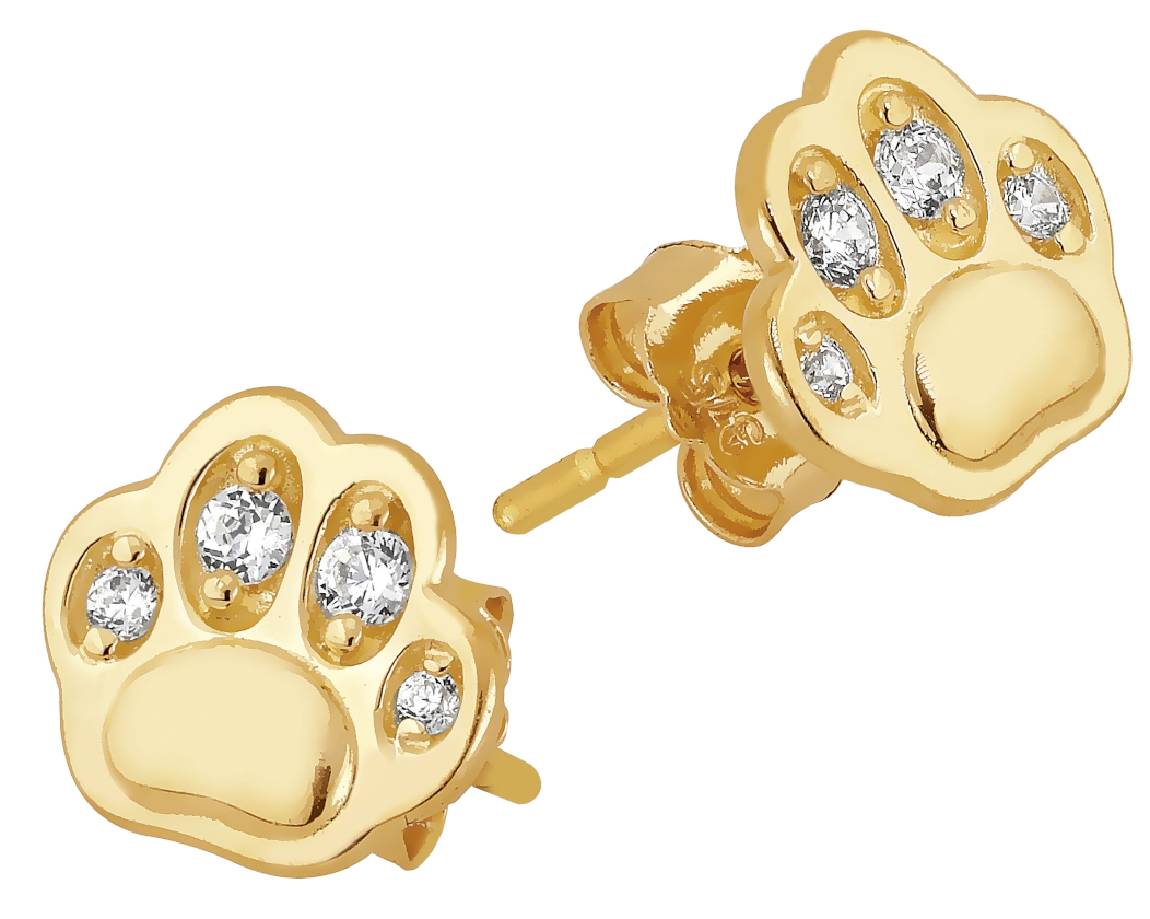 Lykken Symbols kultakorvakorut zirkonioilla tassu 6,6 x 7,7 mm