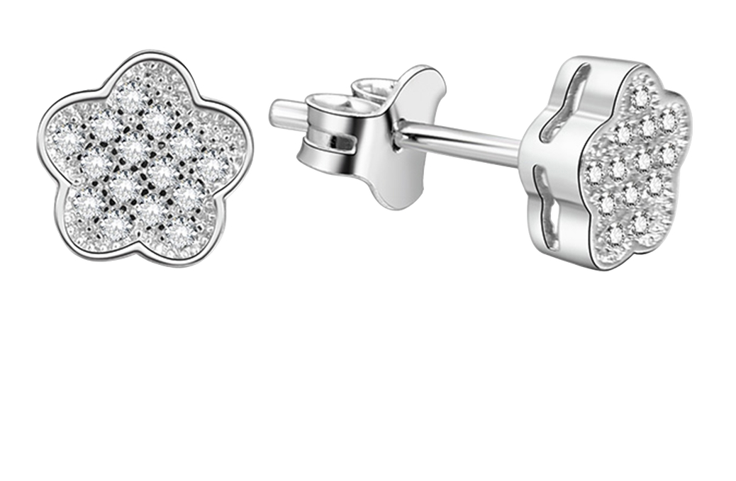 Lykken Symbols hopeakorvakorut kukka zirkonioilla pavé 7 mm