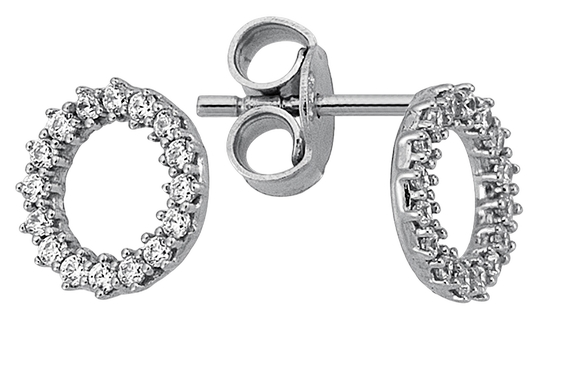 Lykken Casuals pyöreät valkokultaiset korvarenkaat zirkonioilla 8 mm