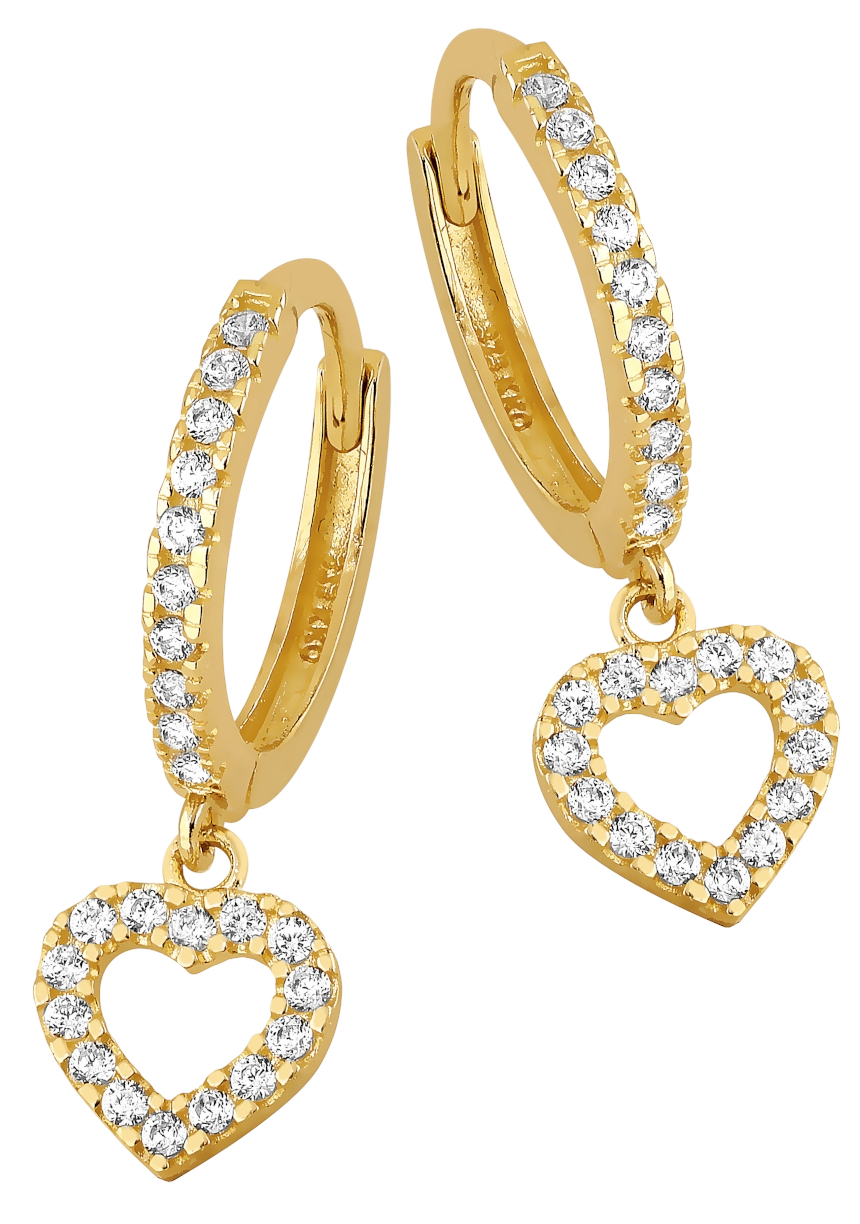 Lykken Hearts sydämenmuotoiset kultakorvakorut zirkonioilla 12 mm