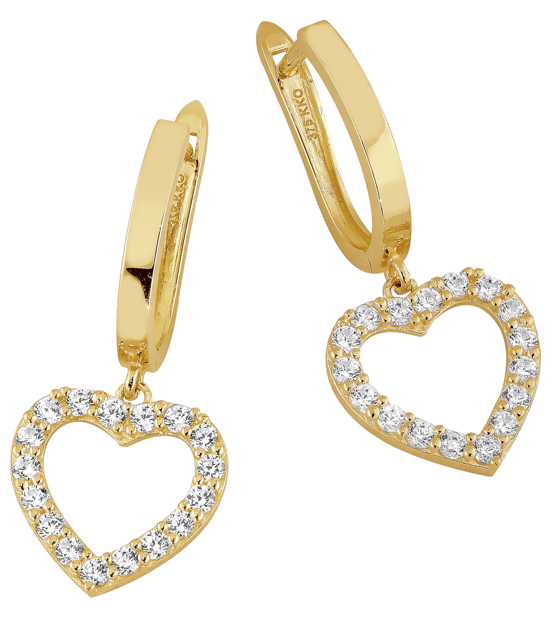 Lykken Hearts sydämenmuotoiset kultakorvakorut zirkonioilla 21 mm