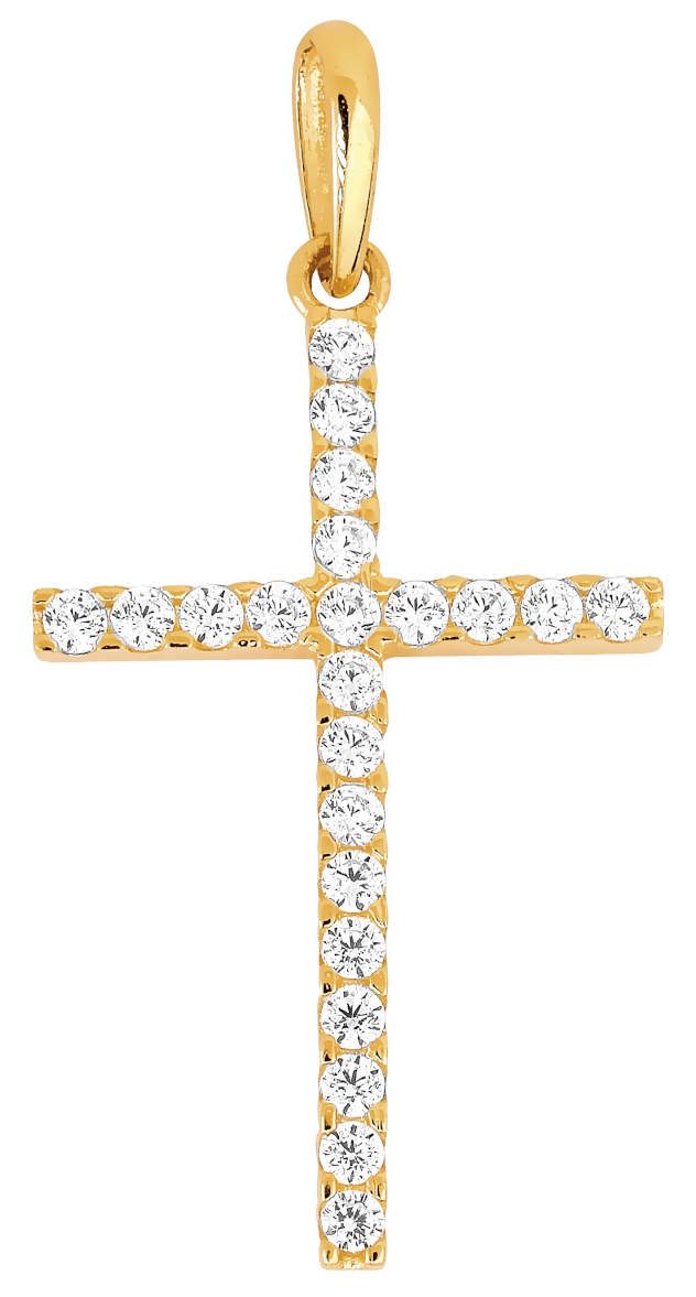 Lykken Crosses kultainen ristiriipus zirkonioilla 21 x 12 mm