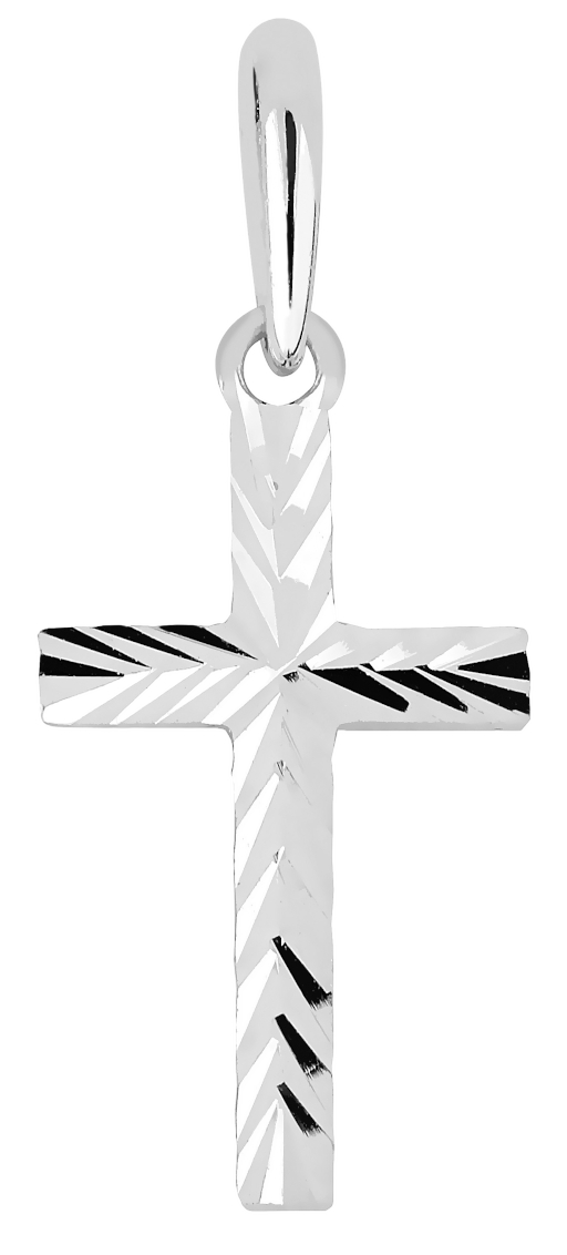Lykken Crosses valkokultainen ristiriipus timanttihiottu / rippiristi 16 x 8 mm