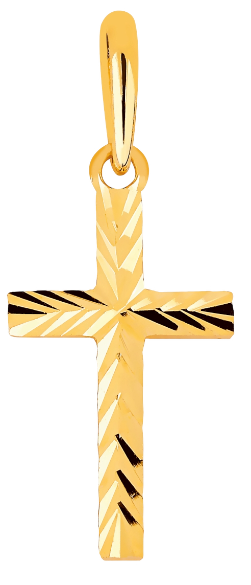 Lykken Crosses kultainen ristiriipus timanttihiottu / rippiristi 16 x 8 mm