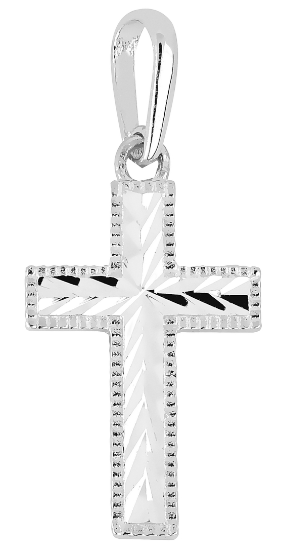 Lykken Crosses valkokultainen ristiriipus timanttihiottu / rippiristi 15 x 9 mm