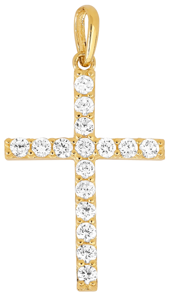 Lykken Crosses kultainen ristiriipus zirkonioilla 21 x 14 mm