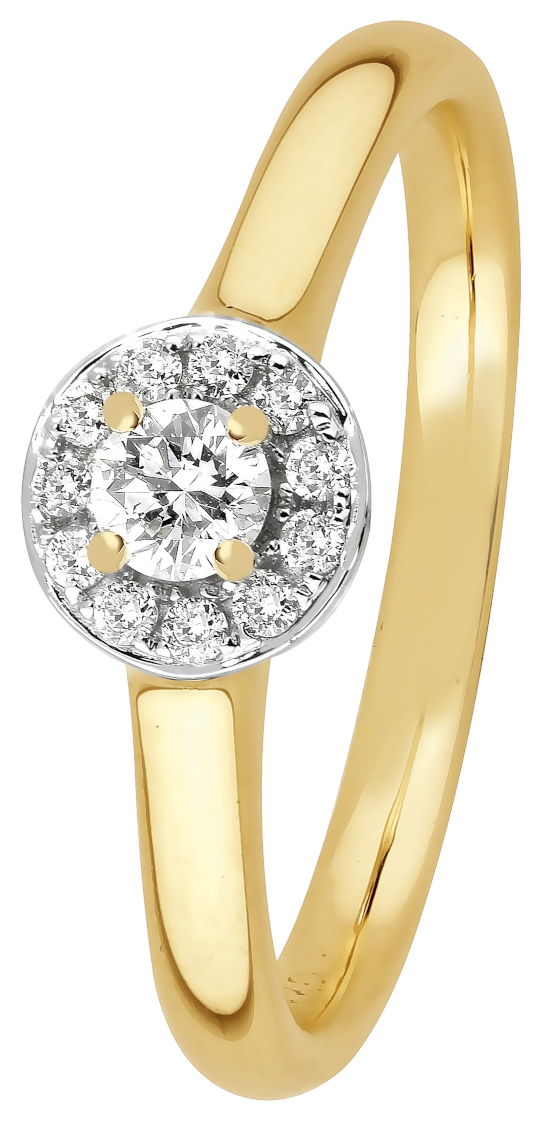 Lykken Elegance halo timanttisormus keltakulta 0,18 ct