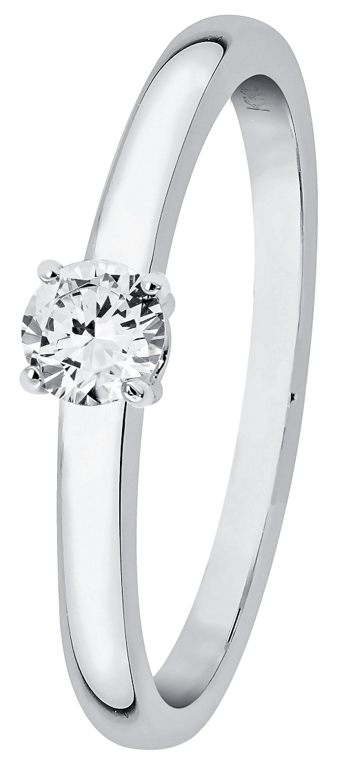Lykken Elegance yksikivinen valkokultainen timanttisormus solitaire 0,16 ct