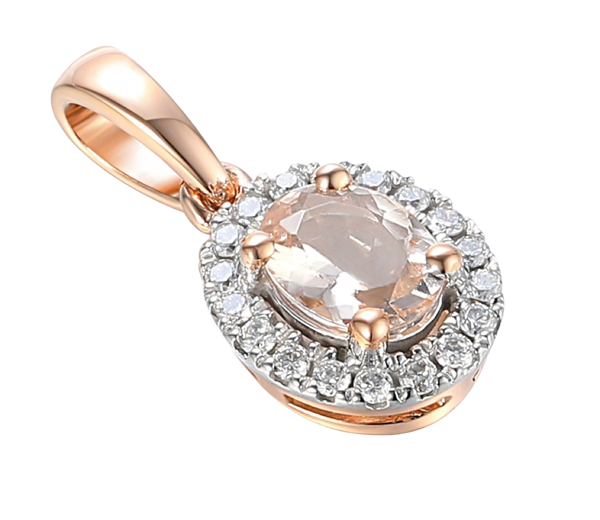 Lykken Elegance ovaali halo-morganiitti-timanttiriipus ruusukultaa