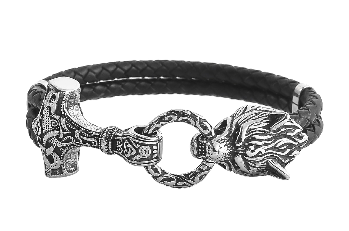 Lykken Viking Mjölnir ja Fenrir teräsrannekoru 10 mm