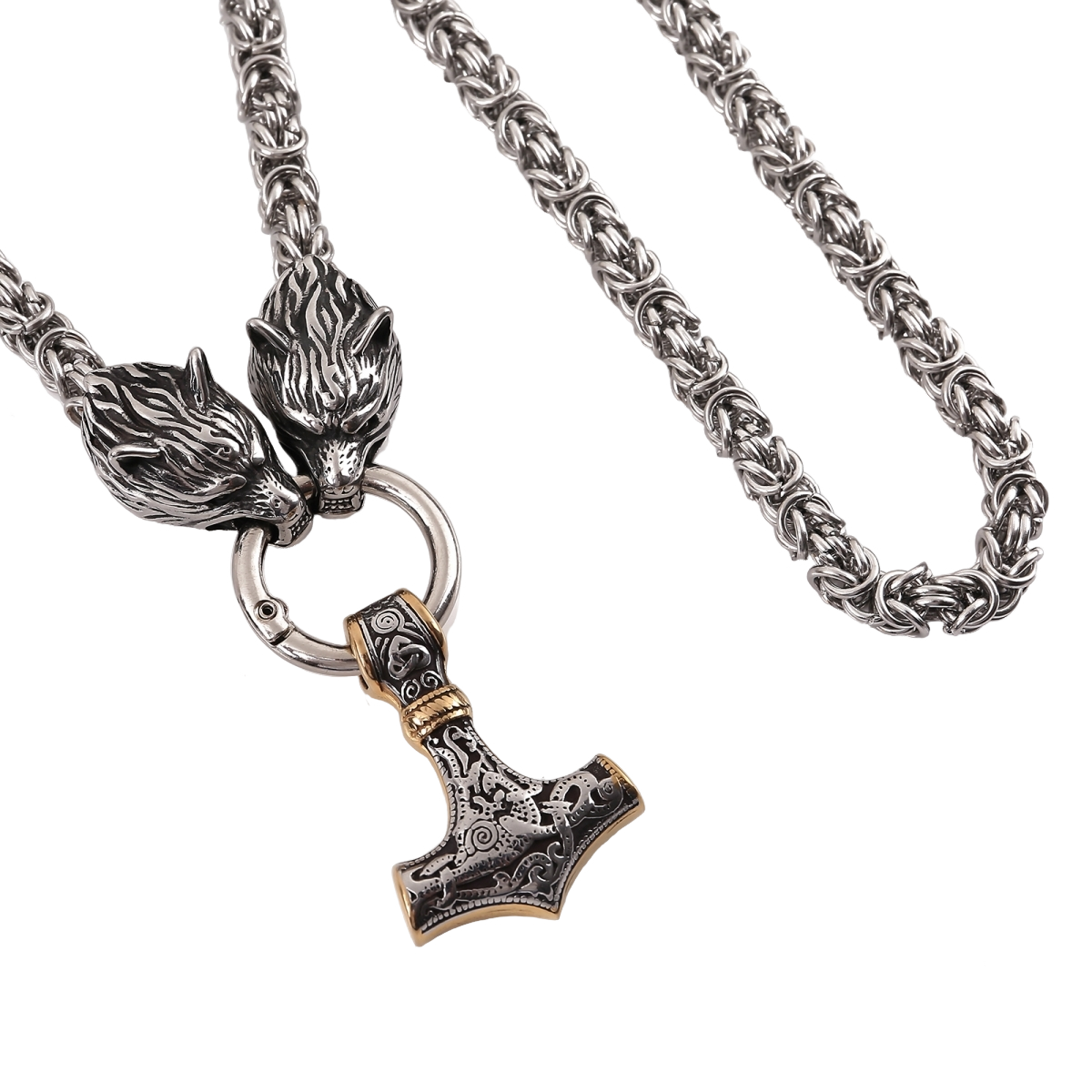 Lykken Viking Thorin vasara kulta-hopea teräskaulakoru sudenpäillä 60 cm