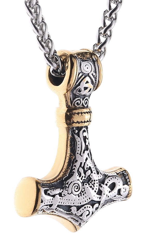 Lykken Viking Mjölnir kaulakoru kulta-hopea 60 cm 4.3 x 3.1 cm
