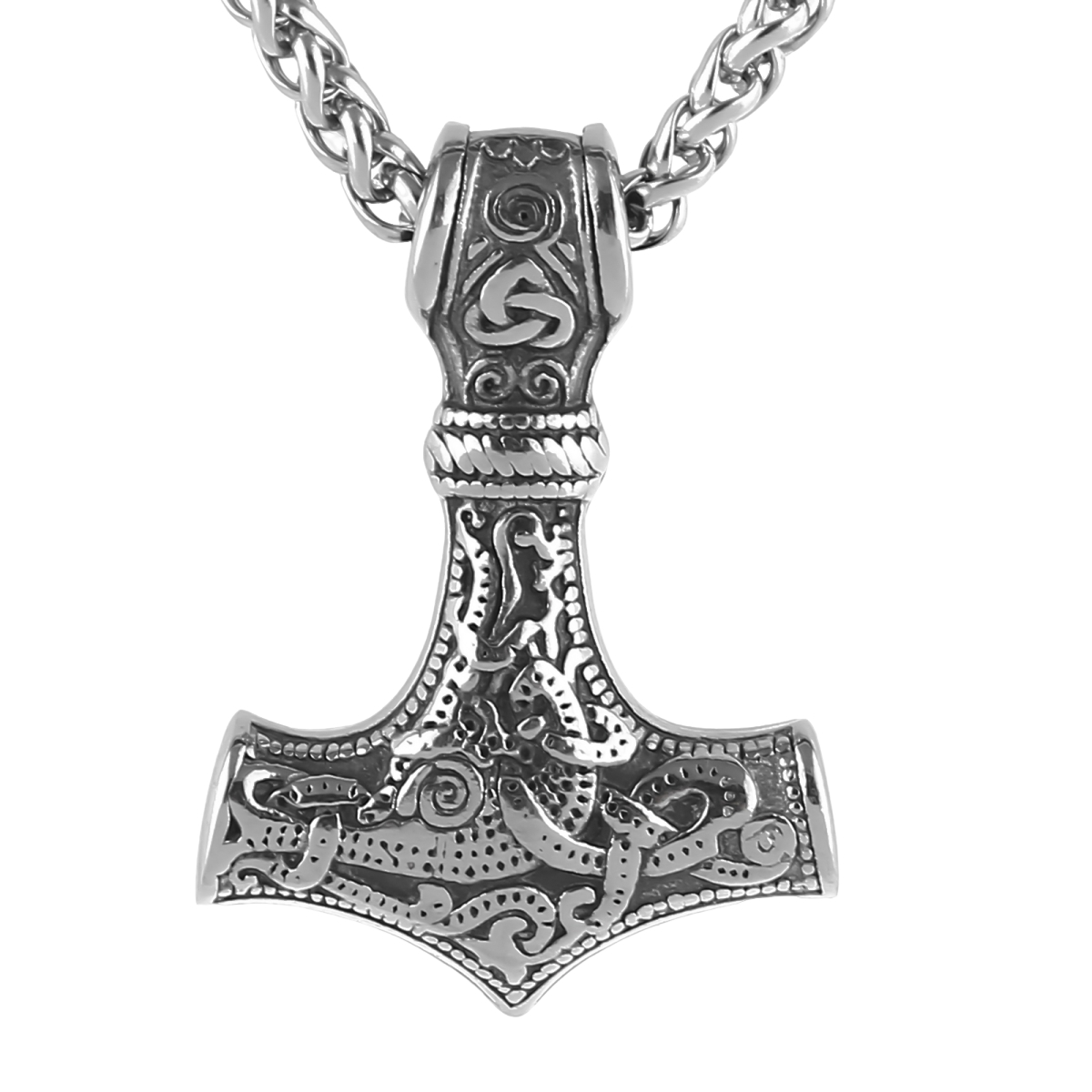 Lykken Viking Mjölnir teräskaulakoru 60 cm vehnäketjulla 4.3 x 3.1 cm
