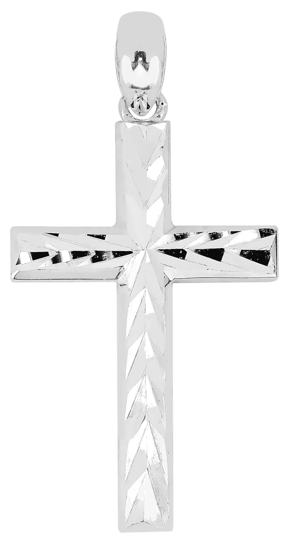 Lykken Crosses valkokultainen ristiriipus timanttihiottu / rippiristi 23 x 14 mm
