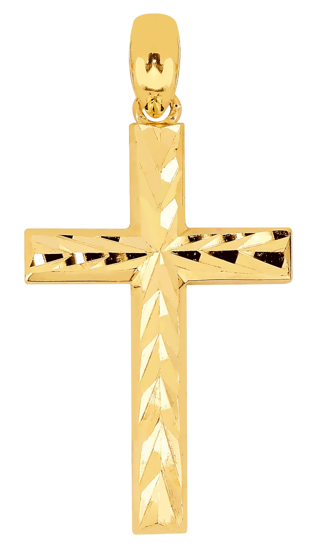 Lykken Crosses kultainen ristiriipus timanttihiottu / rippiristi 23 x 14 mm