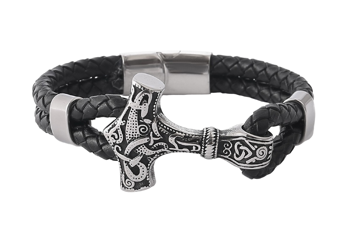 Lykken Viking Thorin vasara punottu nahkarannekoru