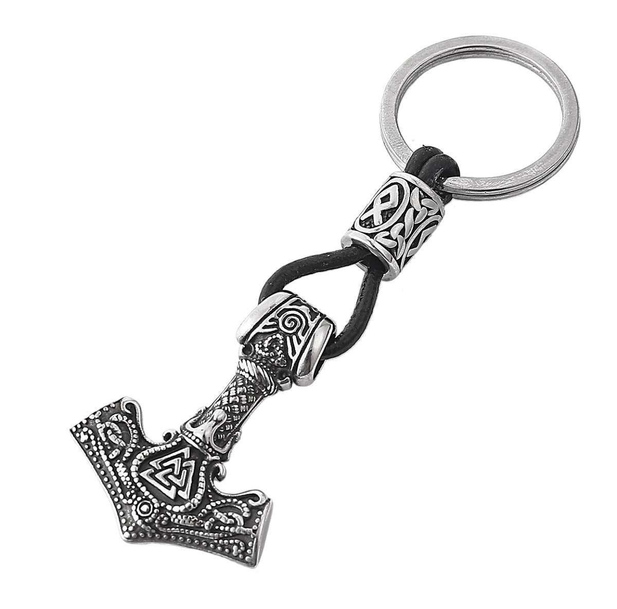 Lykken Viking Thors hammer Valknut and runes teräsavaimenperä