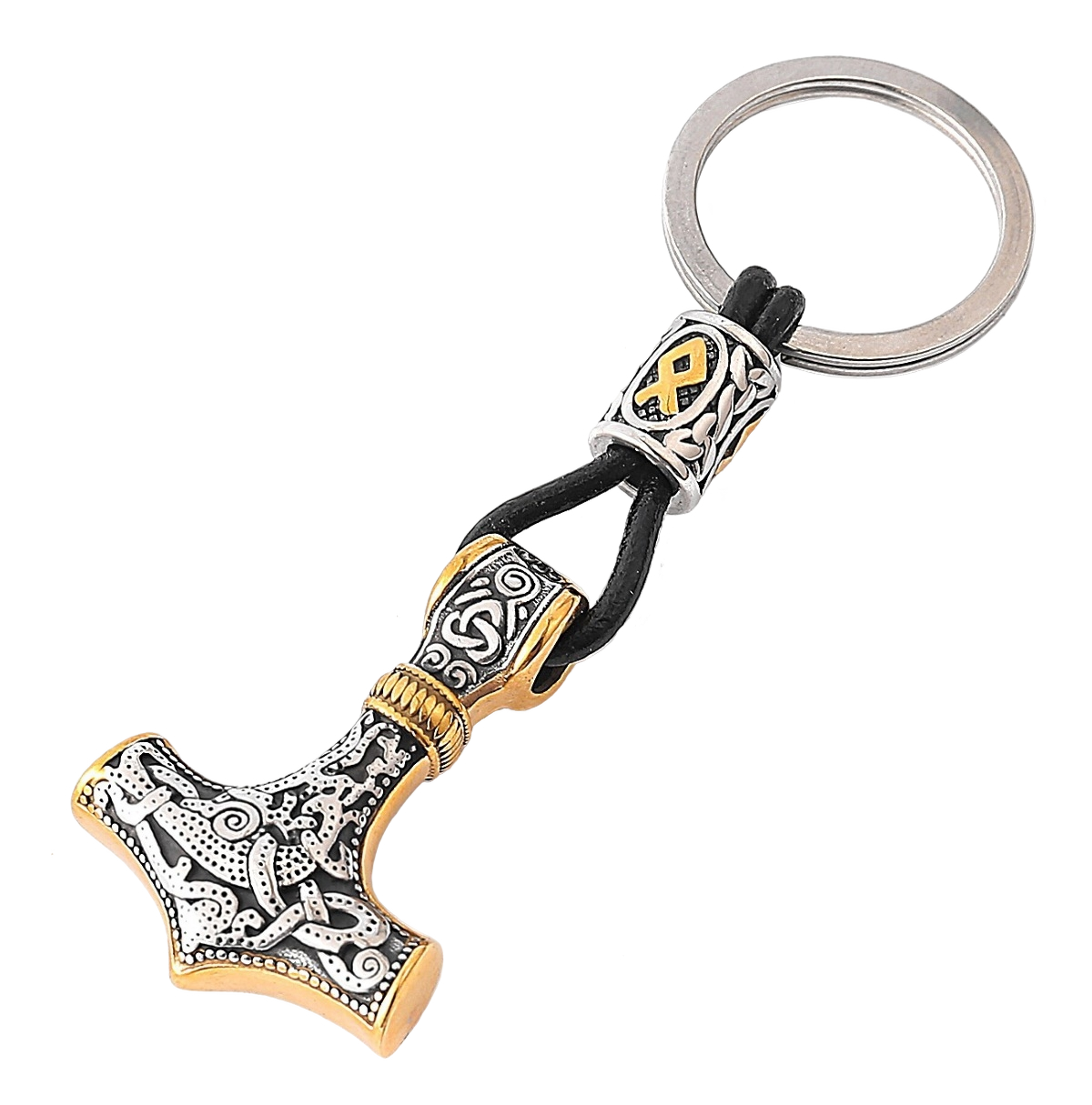 Lykken Viking Mjölnir silver and gold teräsavaimenperä