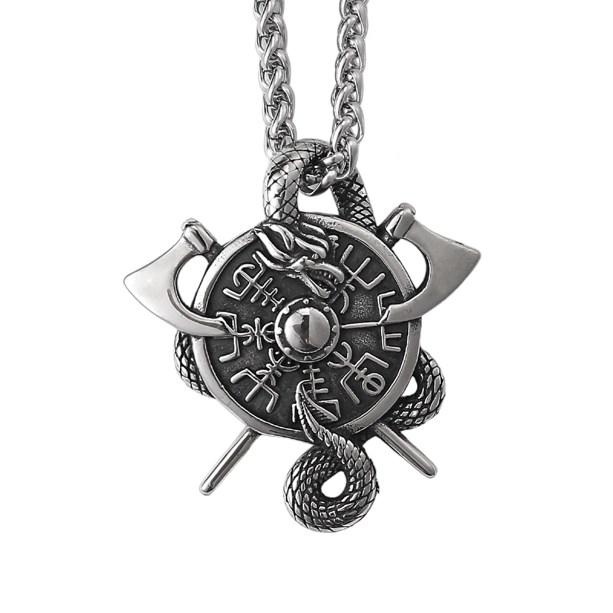 Lykken Viking Jörmungandr Vegvisir silver teräskaulakoru 60 cm