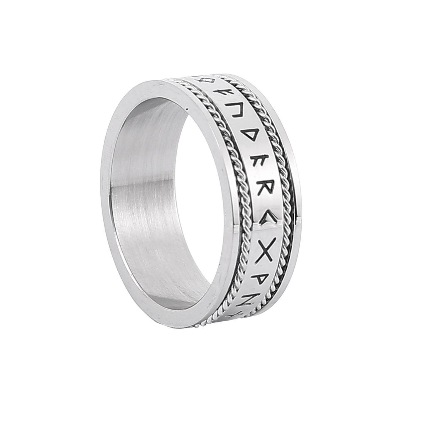 Lykken Viking hopeanvärinen Runes terässormus