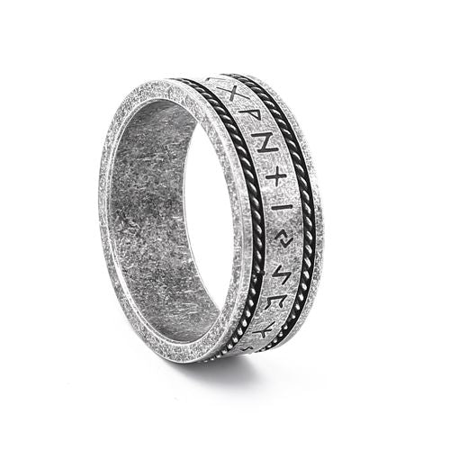 Lykka Viking mattapintainen hopeanvärinen Runes terässormus