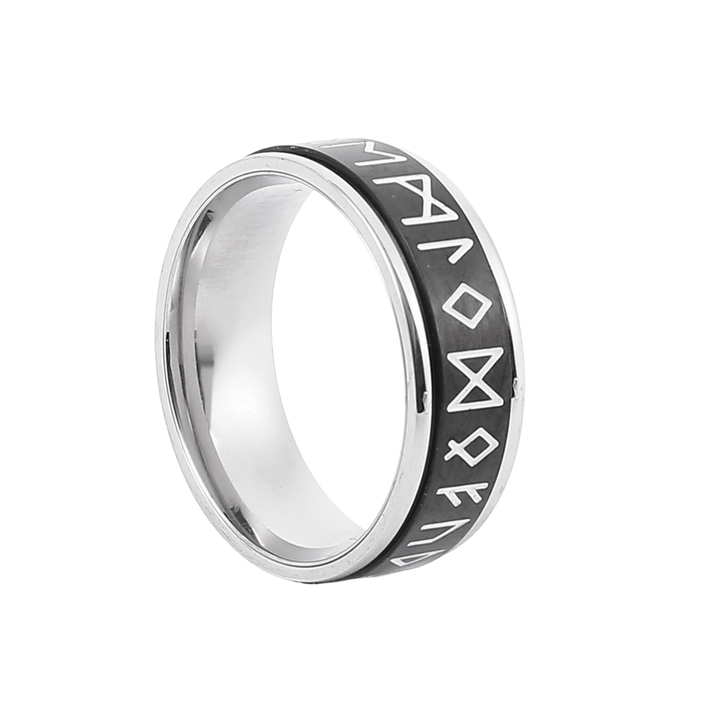 Lykken Viking musta-hopeanvärinen Runes terässormus