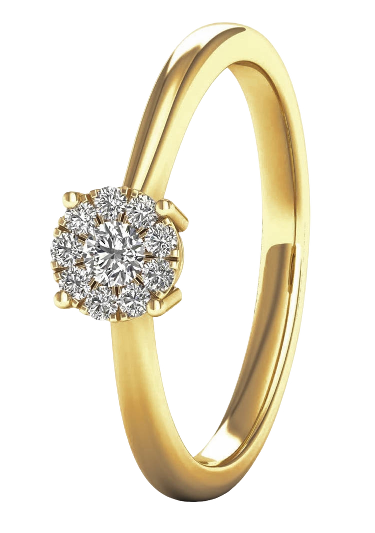 Lykken Elegance kultainen timanttisormus halo 0,12 ct