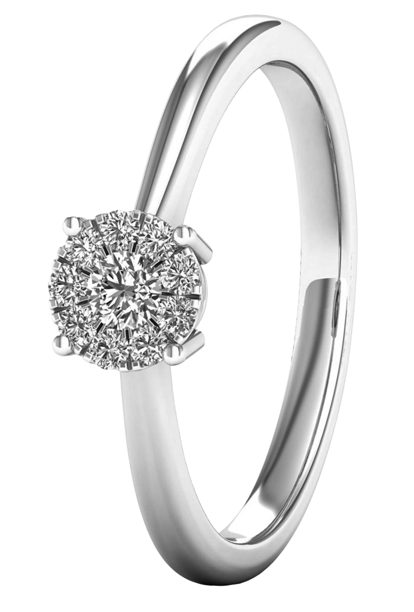 Lykken Elegance valkokultainen timanttisormus halo 0,12 ct