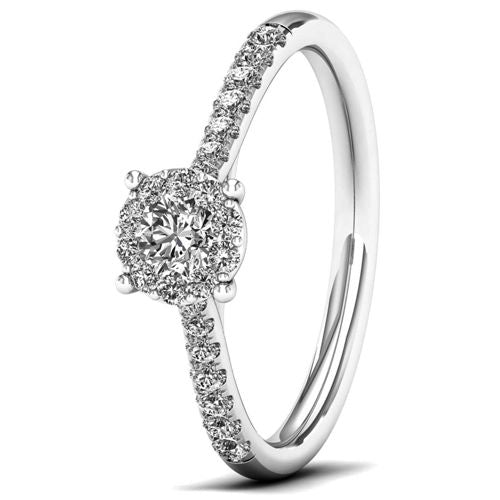 Lykka Elegance valkokultainen sivukivellinen timanttisormus halo